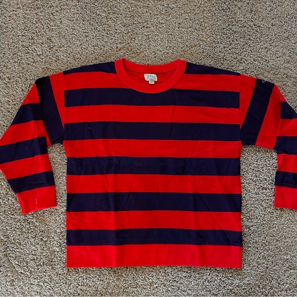 J. Crew Tops - J Crew Vintage Cotton Terry Relaxed-Fit Pullover in Rugby Stripe Size Medium